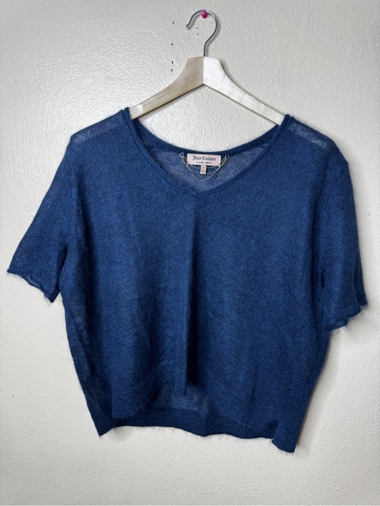Juicy Couture Tops - Juicy Couture Sweater Women’s Large Blue Short Sleeve Fuzzy Knit Y2K Top